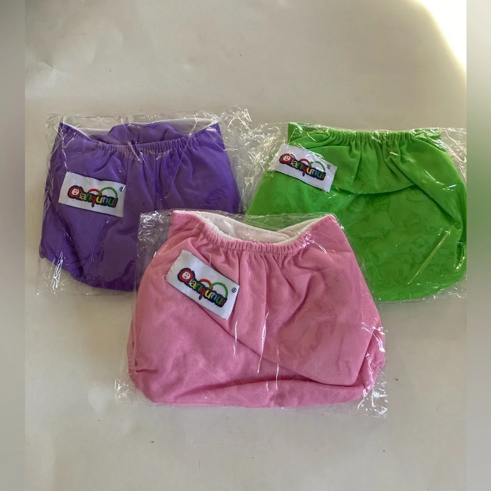 New Qianqunui lot of 3 reusable and adjustable cloth diaper covers snap closure